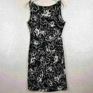 American Living Sheath Dress Women’s 8 Black & White Floral Ruched Lined